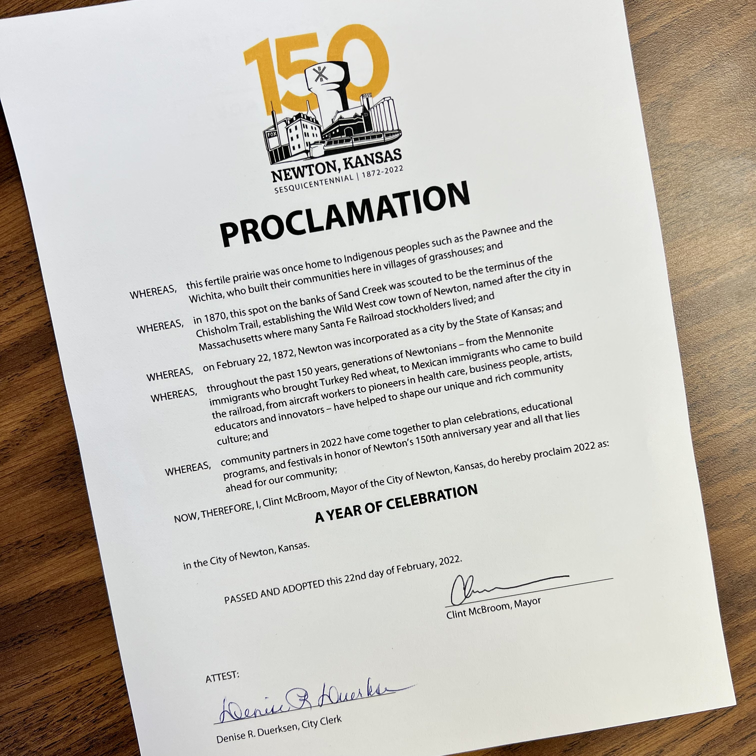 Proclamation of the City of Newton declaring 2022 as a Year of Celebration
