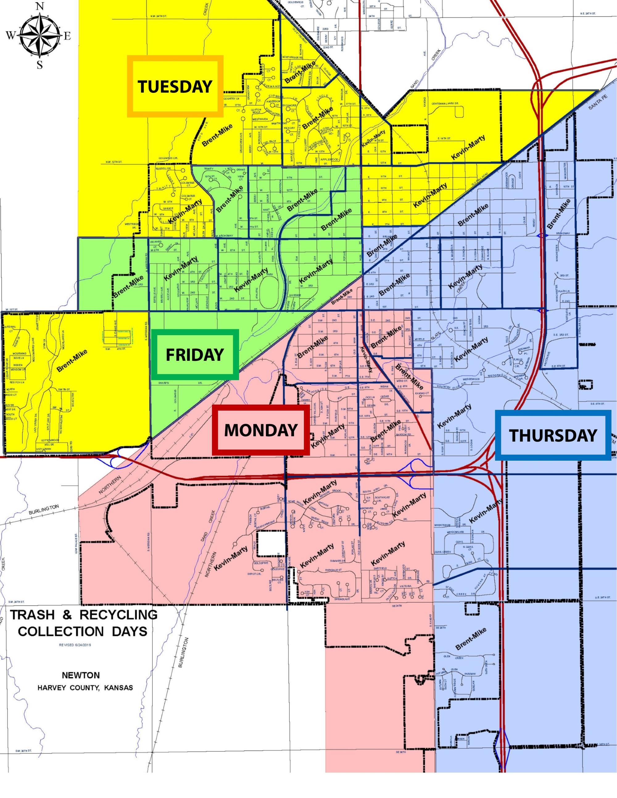 Trash and recycling collection days route map
