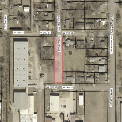 Map showing area of Highland Avenue that was vacated