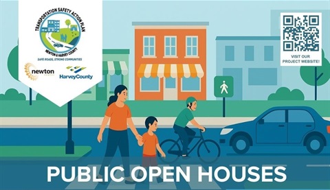 Graphic of city street showing cars, pedestrians and bikes, with the City and County logos and the words 